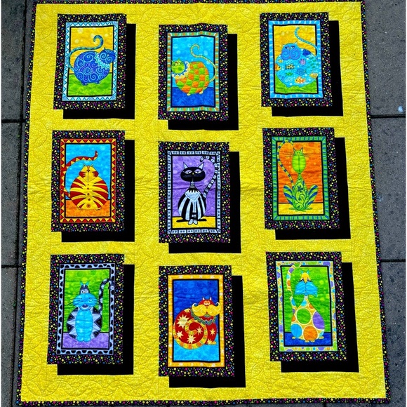 NANAIMO QUILTERS GUILD Handmade Baby Quilt With Cat Pattern 48 x 42” - Picture 1 of 9